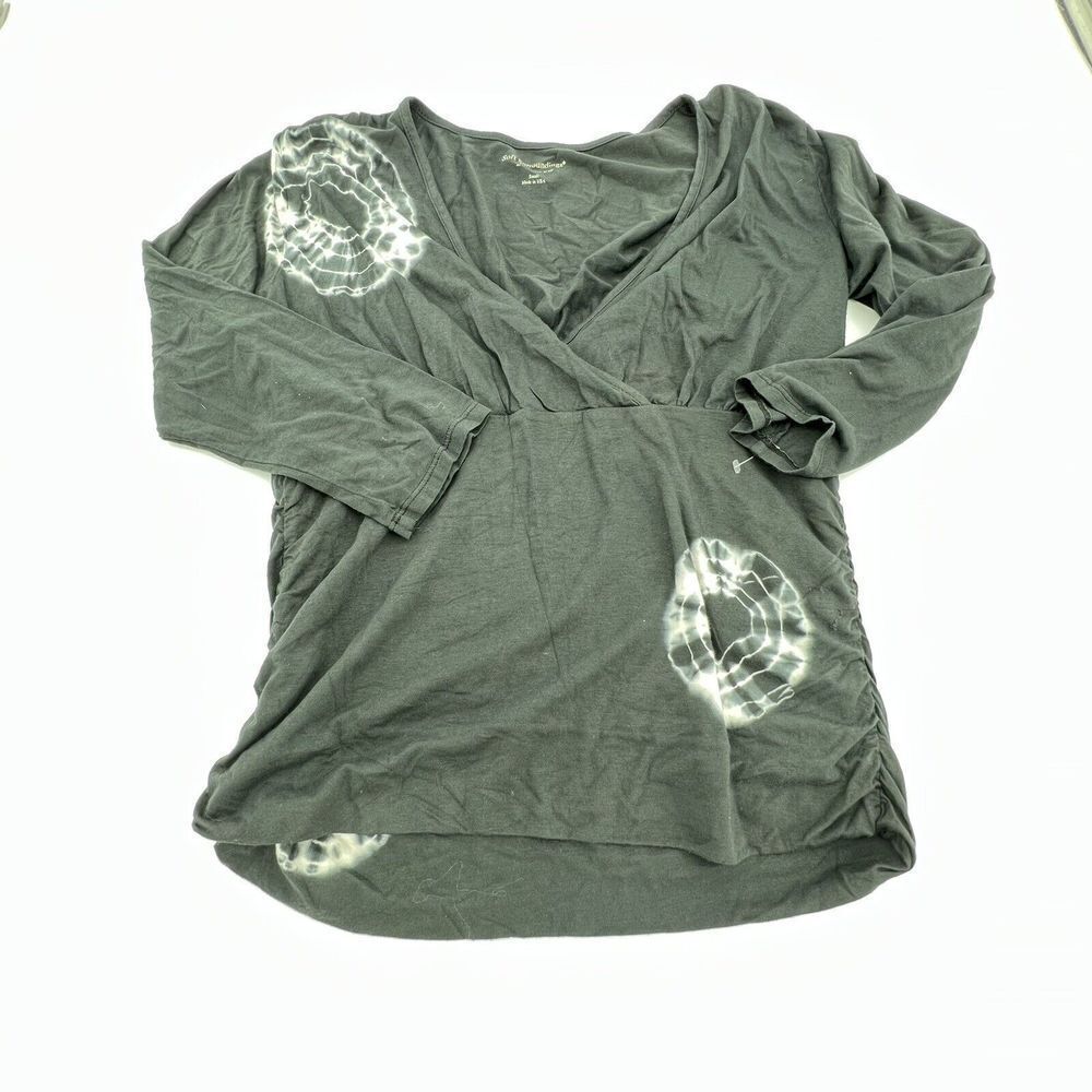 SOFT SURROUNDINGS WOMEN'S BLOUSE S GREEN DYE TIE 3/4 SLEEVE TUNIC TOP ELASTIC